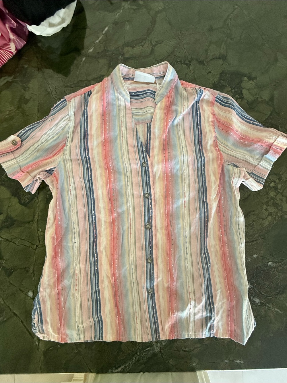Alfred Dunner Lightweight Short-Sleeve Stripe Shirt in Pastel Multi size 8